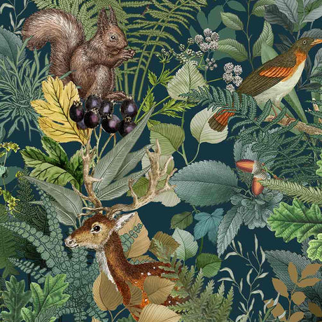 Närbild av Feerique Fotoprint - Vaxduk med djur och blad