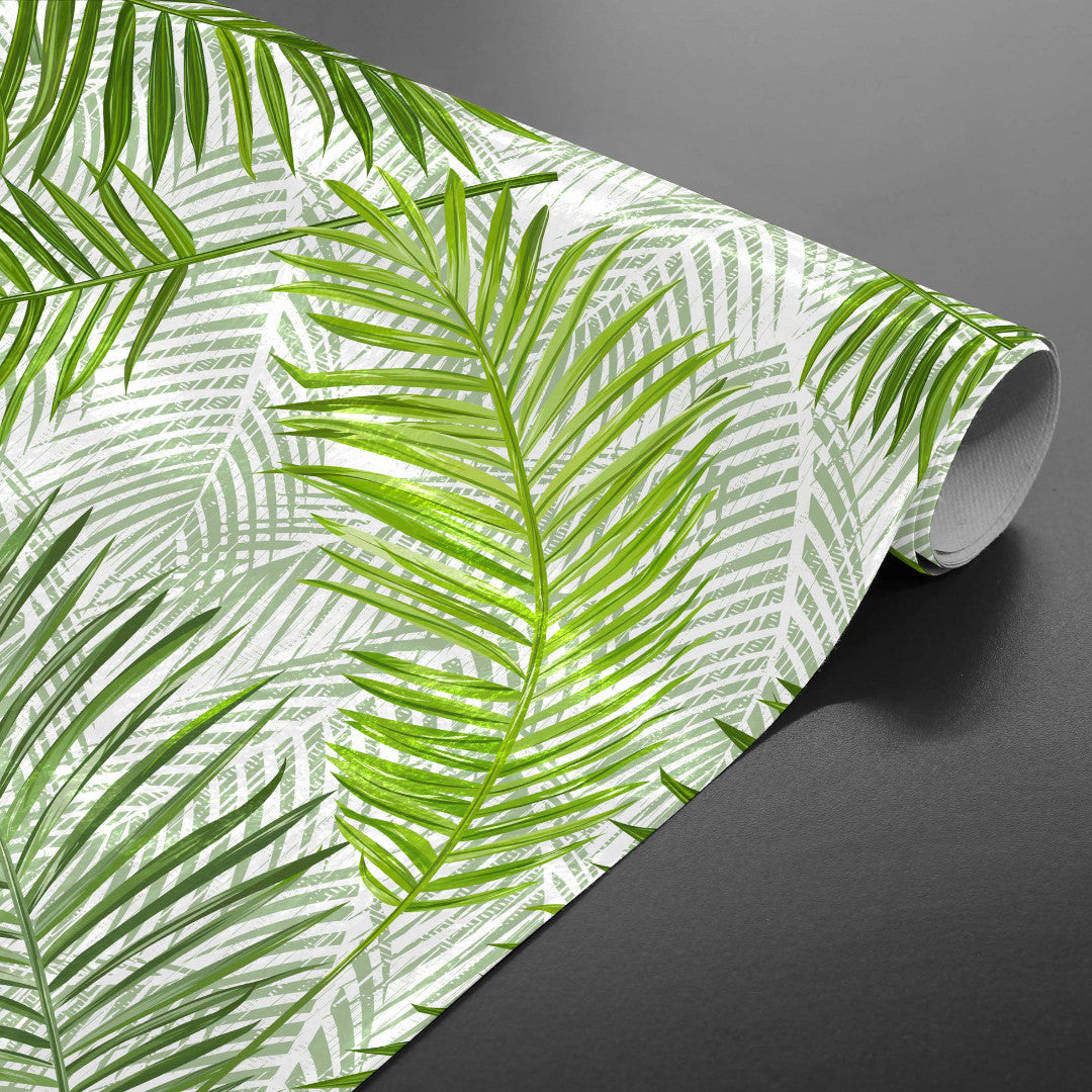 Feuilles Green - Vaxduk med vackra gröna palmblad, på rulle