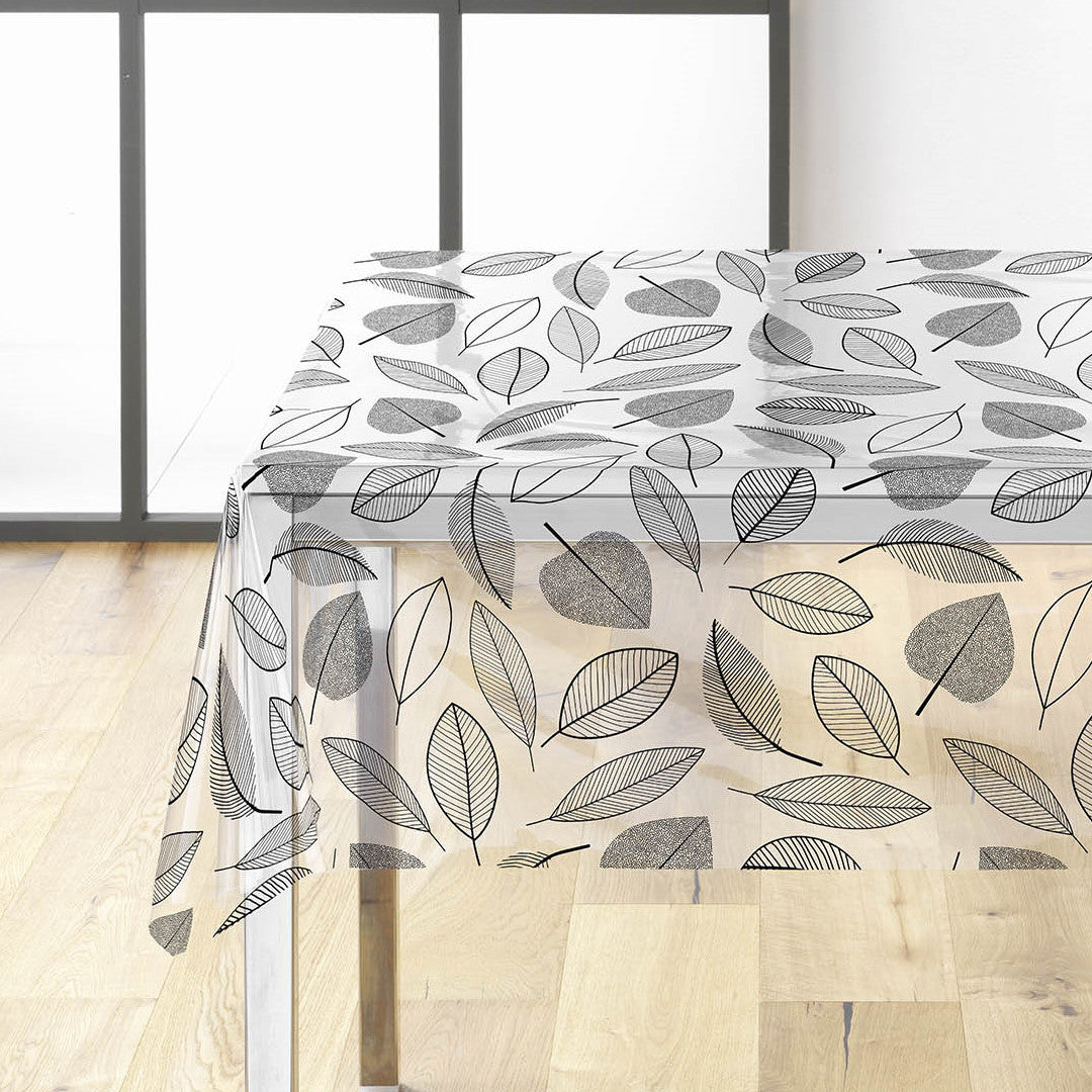 Feuillette Black Glitter - Kraftig genomskinlig vaxduk med streck blad och glittereffekt