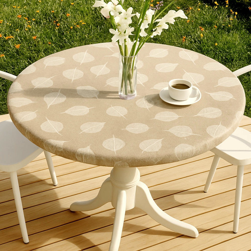 Textilia Feuillys White - Rund vaxduk med resår