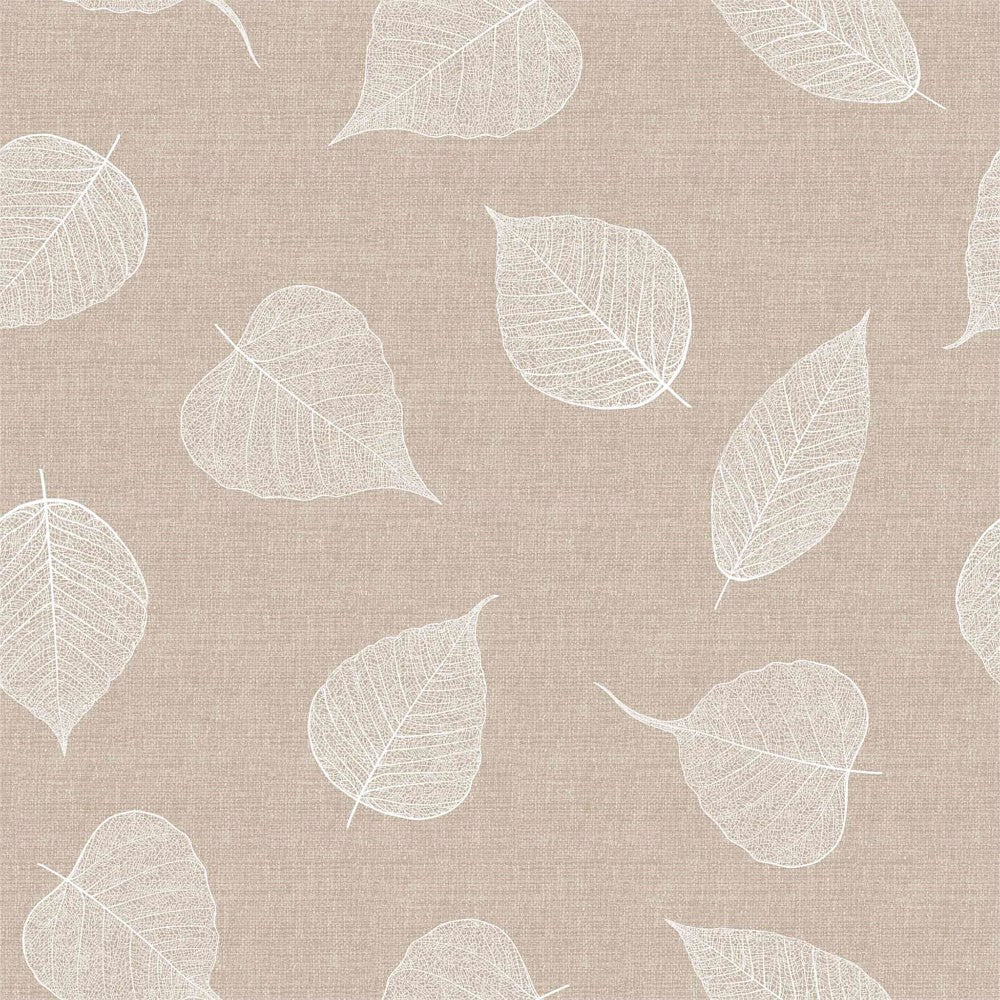 Textillia Feuillys white - Vaxduk i linnelook med vita torkade blad