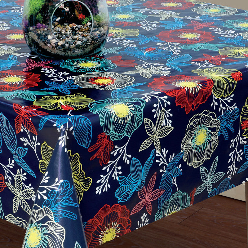 Filligranhaven Blue, vaxduk med blommor och blad på en blå bakgrund