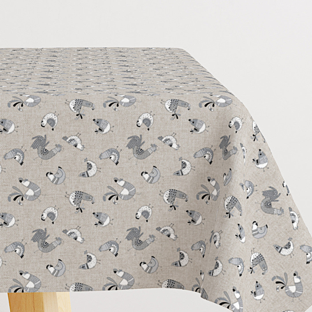 Textilvaxduk i linnelook med grå hönor