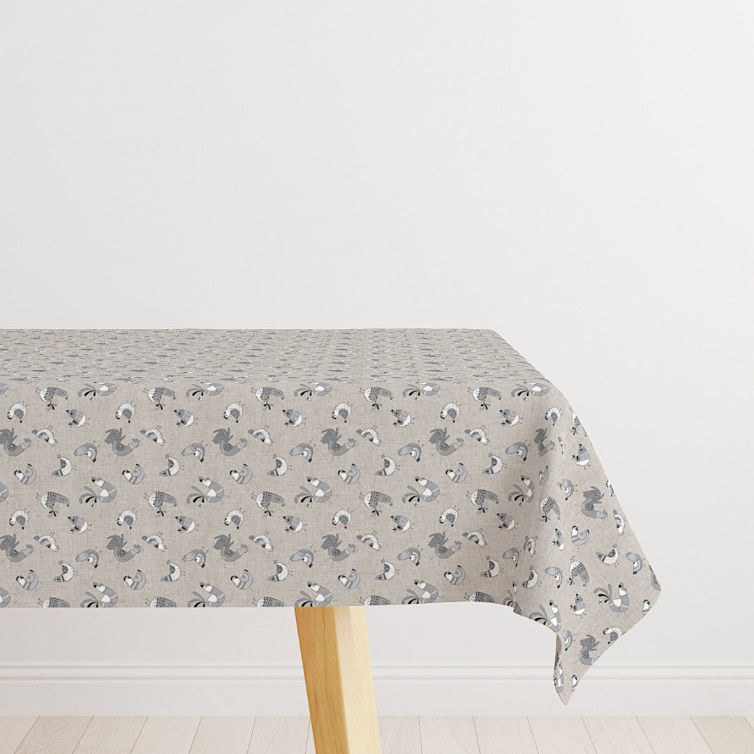 Textilvaxduk i linnelook med grå hönor
