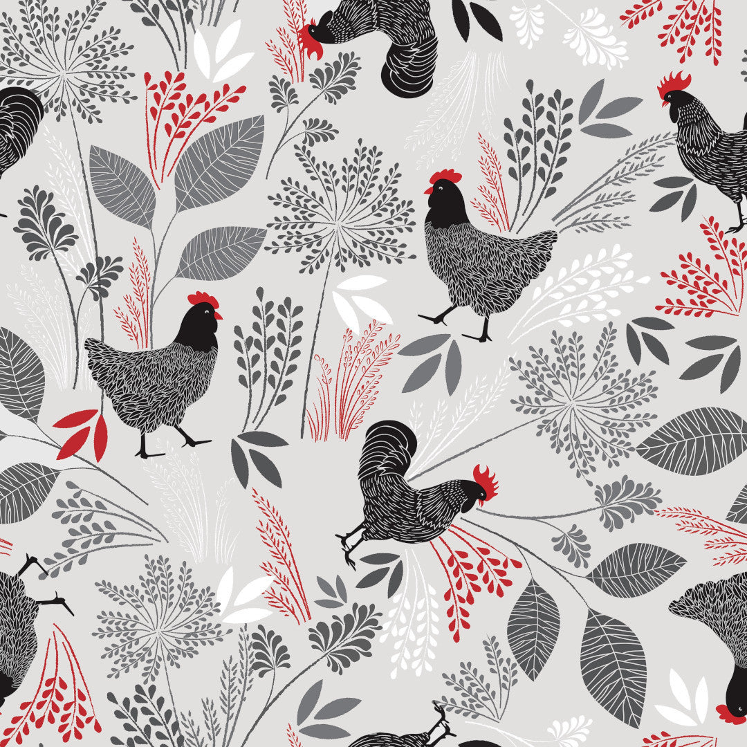 Fjäderfä Flora – Vaxduk med tuppar och höns