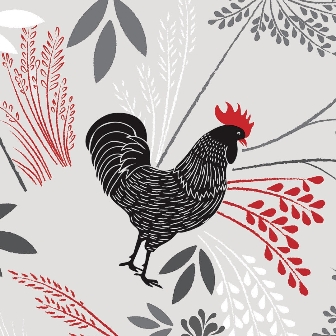 Fjäderfä Flora – Vaxduk med tuppar och höns