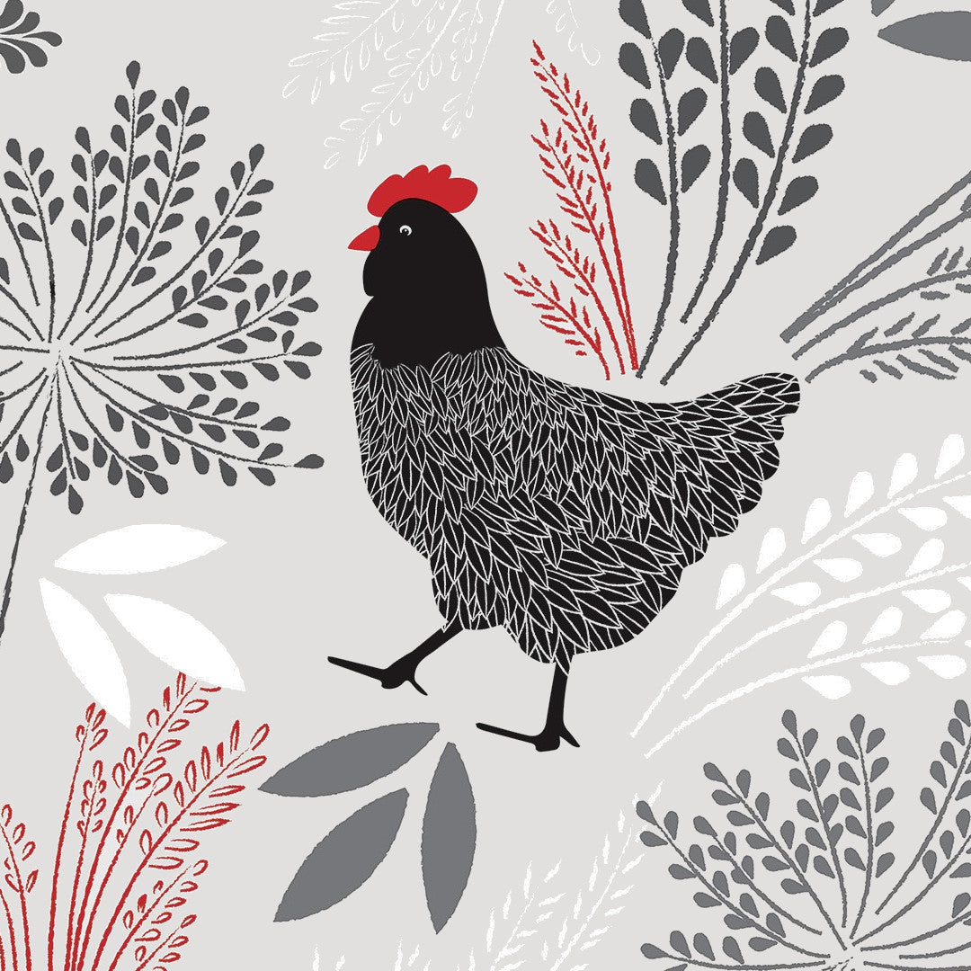 Fjäderfä Flora – Vaxduk med tuppar och höns