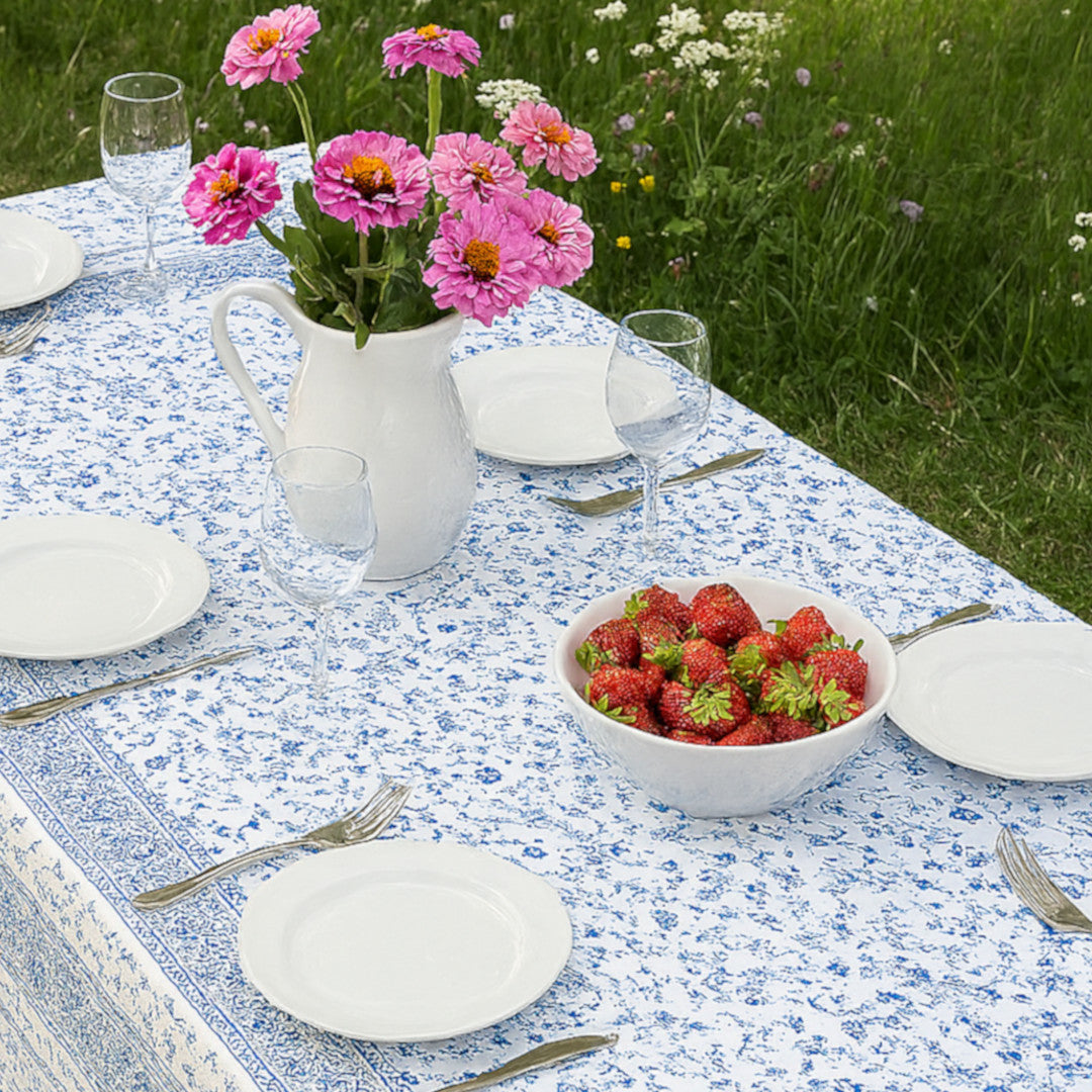 Fleurs Des Champs Blå/vit - Rektangulär provenceduk 160 x 300 cm