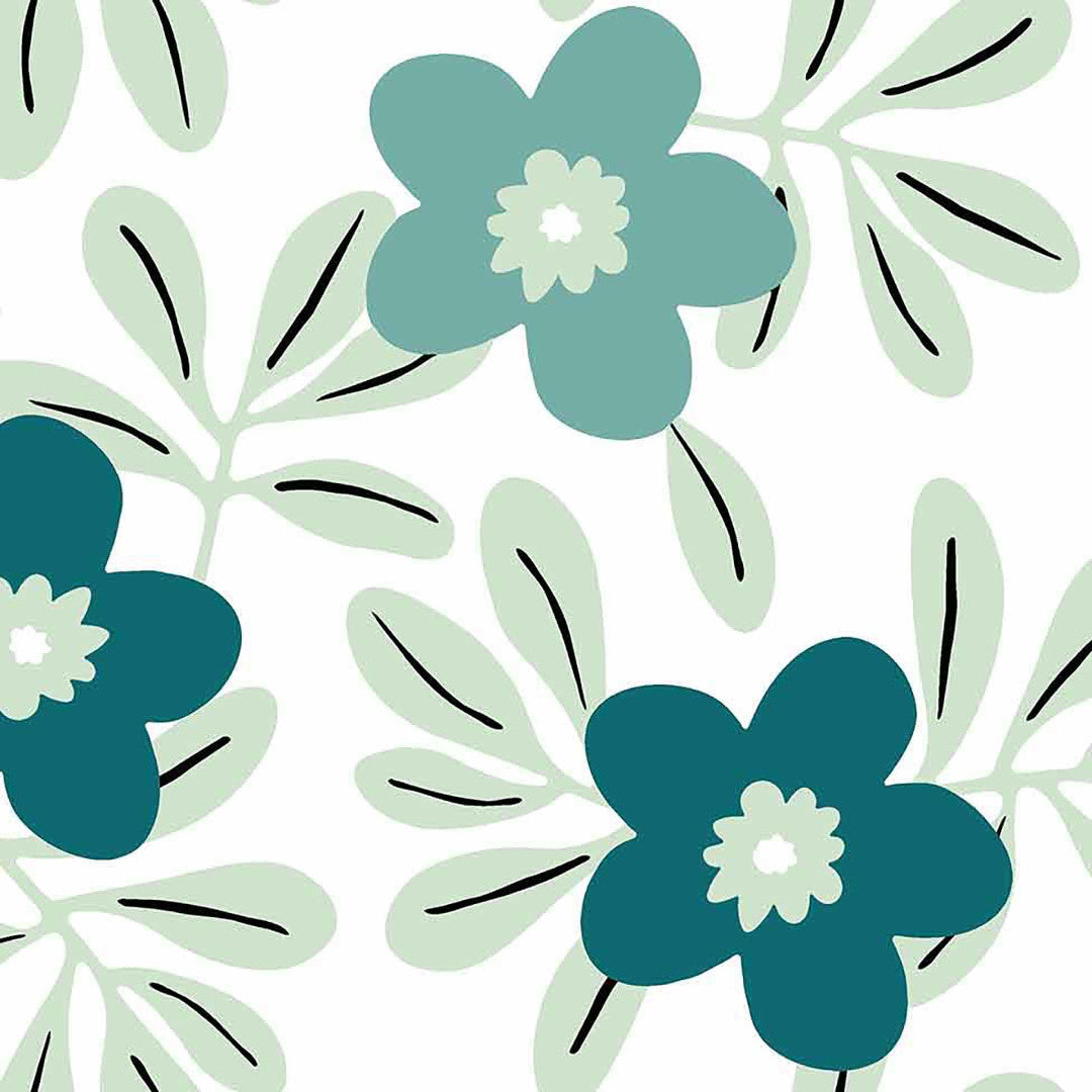 Flory Blue - Elegant vaxduk med fina blå blommor närbild