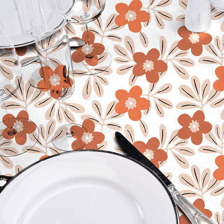 Bordet duikat med Flory Orange - Fin vaxduk med blommor i varma färger