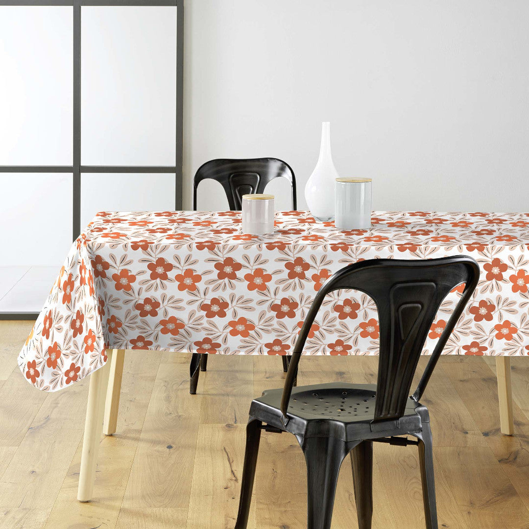 Flory Orange - Fin vaxduk med blommor i varma färger miljöbild