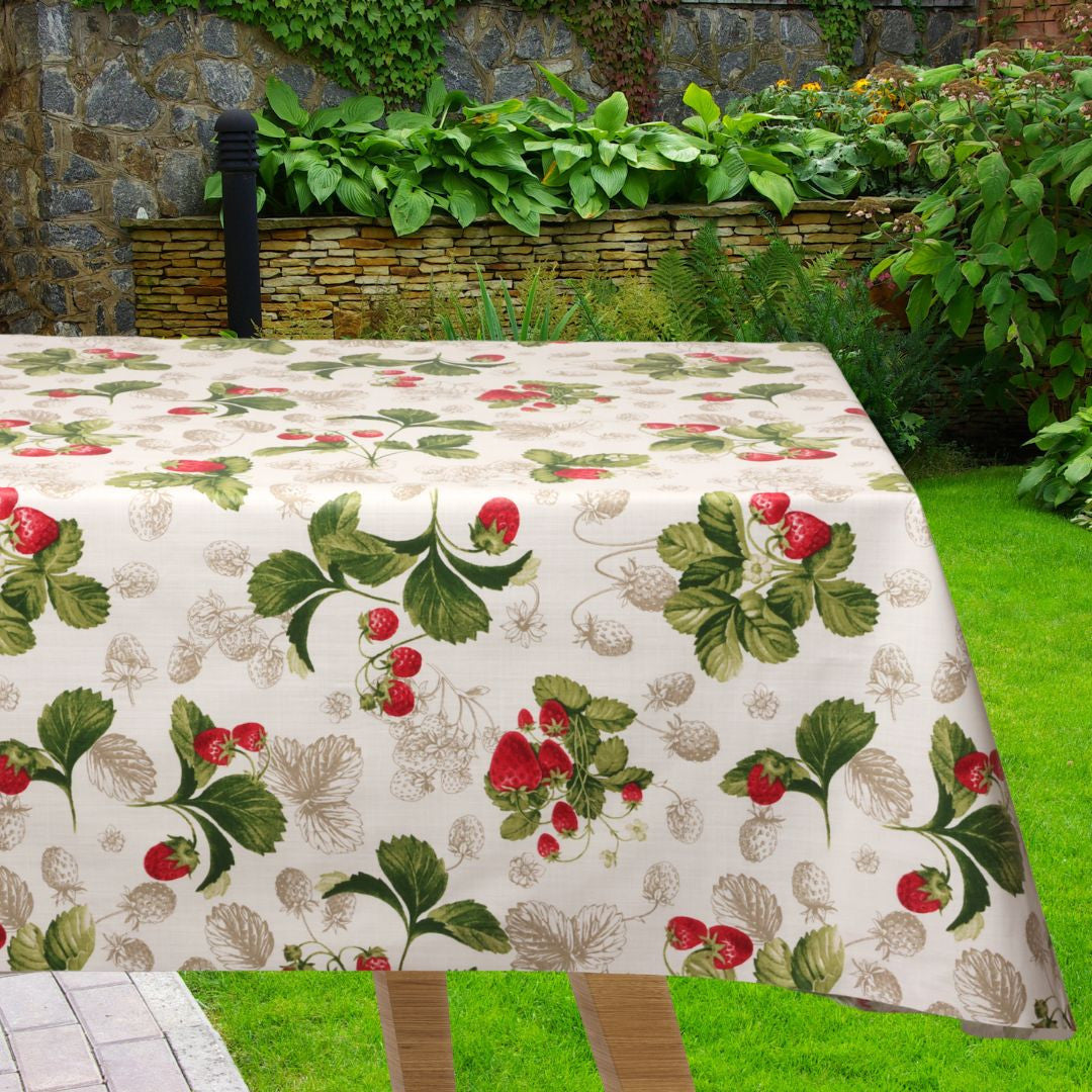 Fraises Danoises – Snygg textilvaxduk med jordgubbar och linnelook