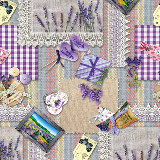 Närbild av Fransk lavendel - Vaxduk med allt som hör till i Provence