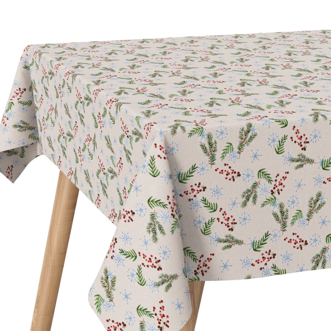 På bordet Frost og Evergreens - textilduk med jul- och vintermotiv,