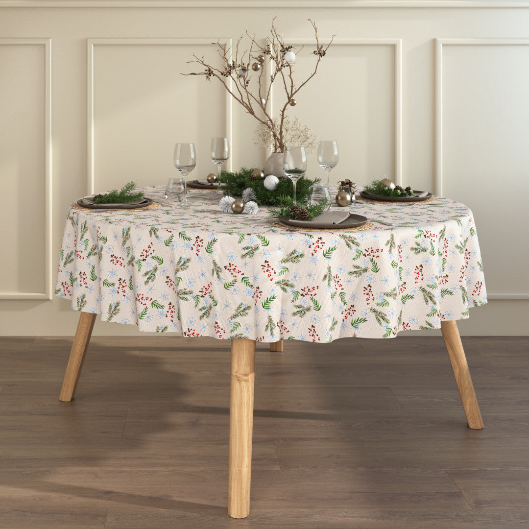 Frost and Evergreens - textilduk med jul- och vintermotiv, med lurex och glidskydd