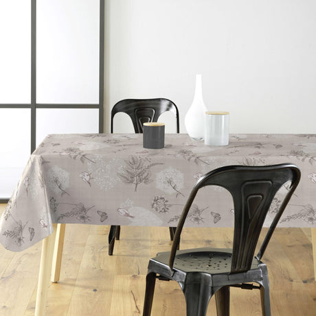 Småfuglar i trädgården - Ljus beige vaxduk med fåglar, fjärilar, blommor och blad