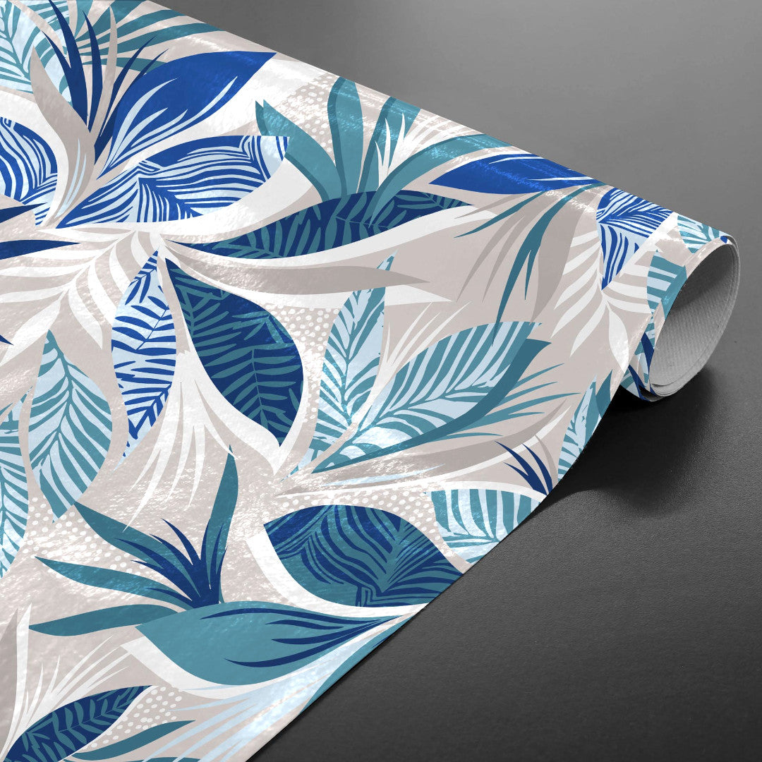 På rulle Funky Blue Jungle - Vaxduk med blad i blå nyanser