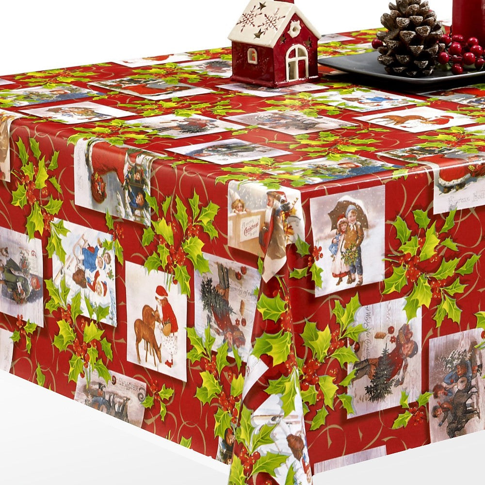 Gammaldags Jul Röd - Julvaxduk, med motiv från gamla vykort. Miljöbild