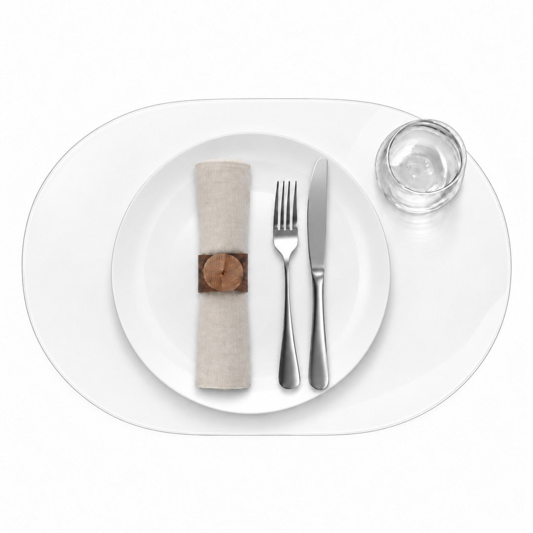 Genomskinlig oval bordstablett i 2,0 mm klar plast – 30 x 45 cm