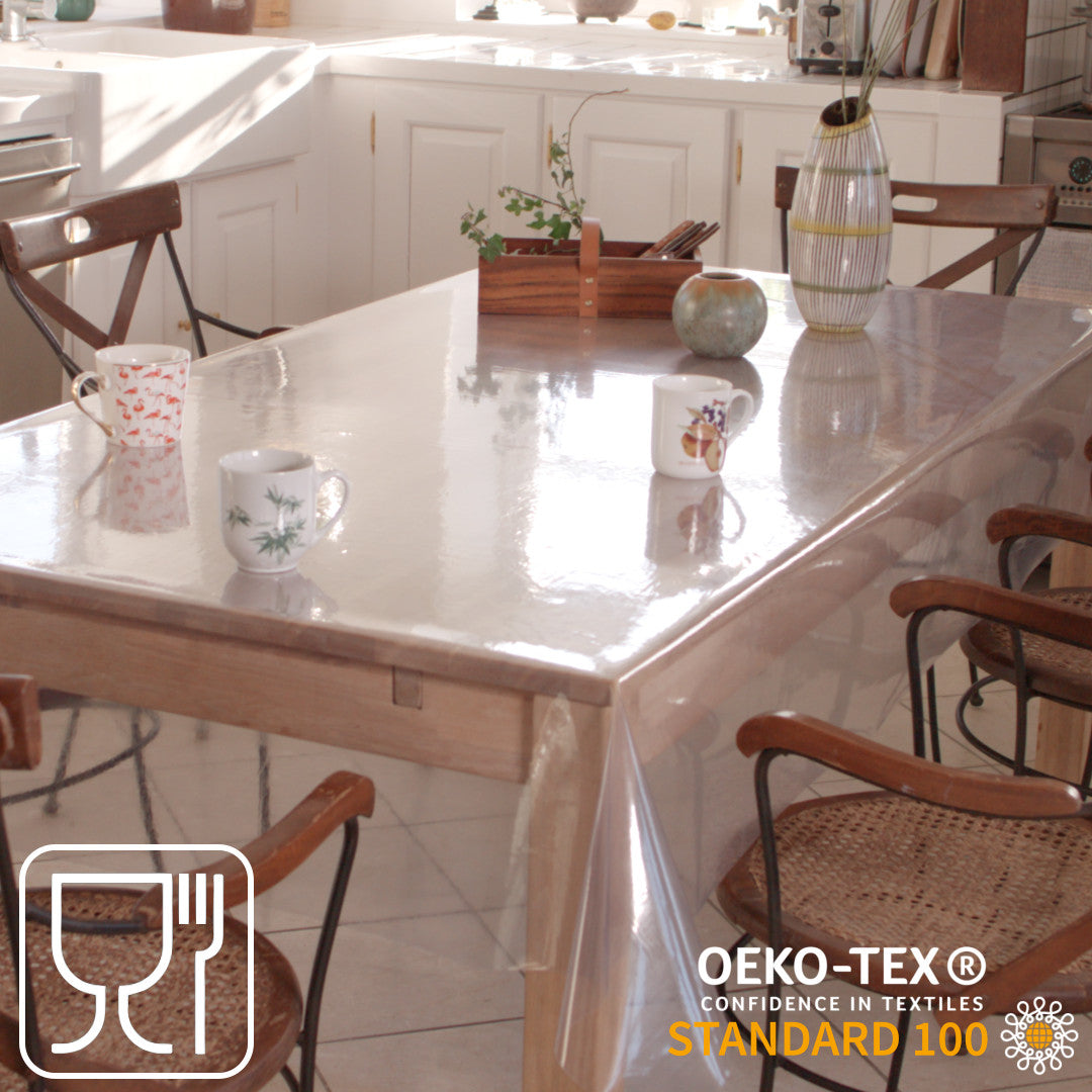 Genomskinlig vaxduk i klar plast - 0,15mm tjock/140cm bred