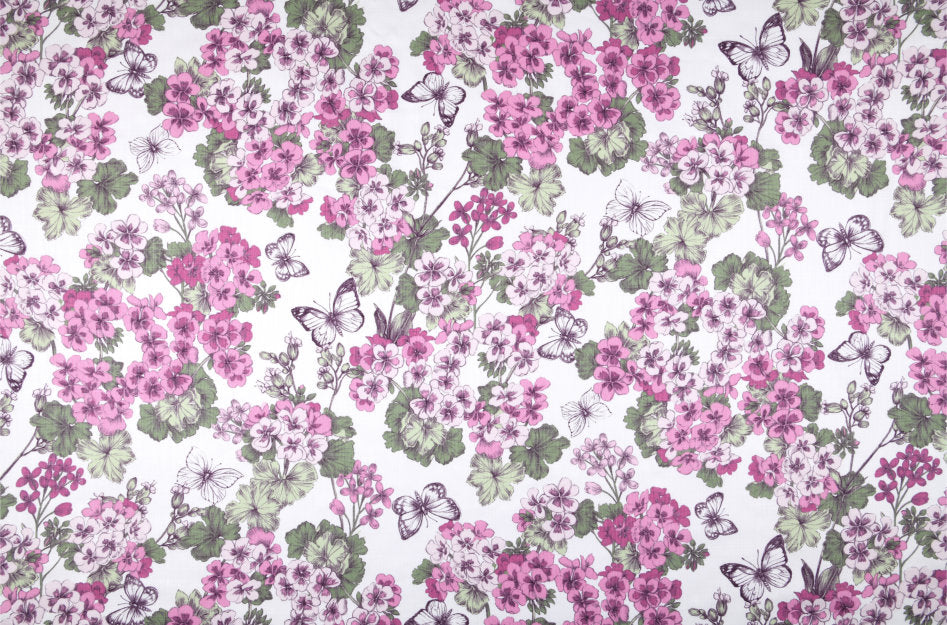 Geranium – Textilvaxduk med vackra rosa blommor, 155 cm bred