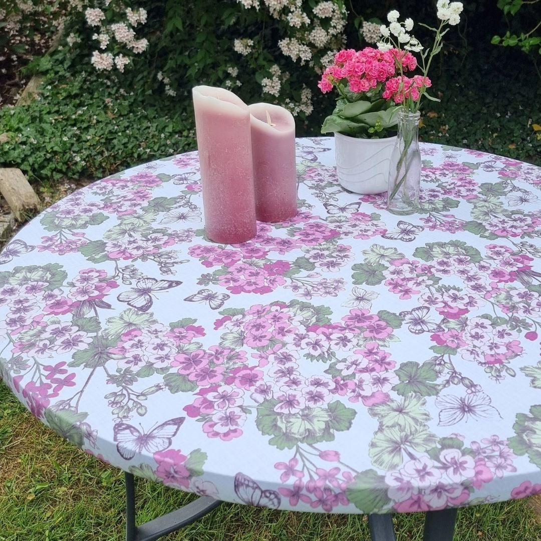 Geranium - Rund textilvaxduk med resår