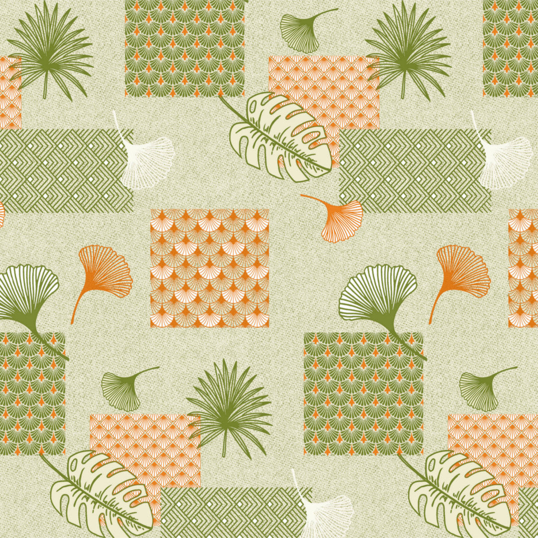 Ginkgo Grön - Vaxduk med blad och mönster