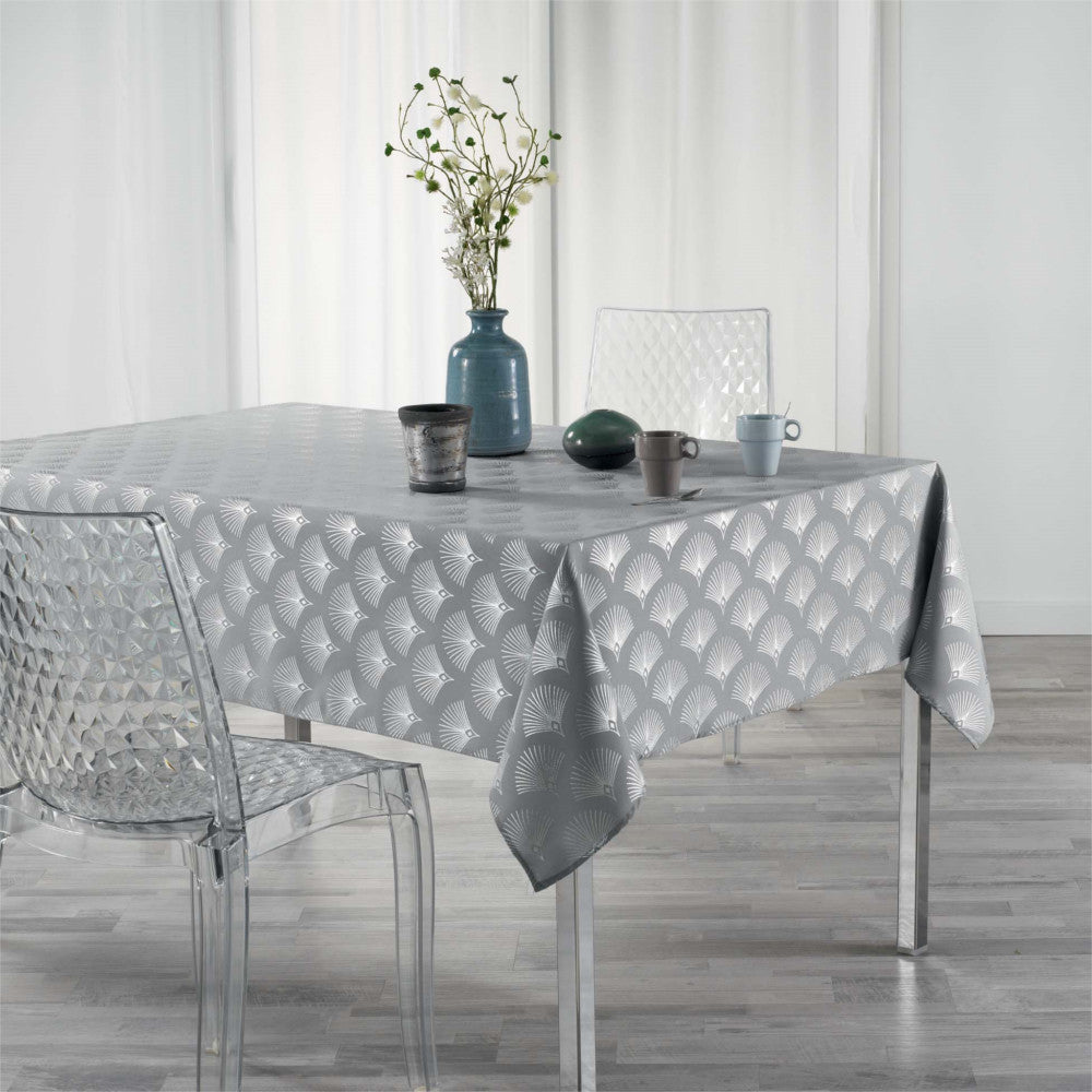 Goldy Metallic Print - Grey/Silver - Duk med fläckskydd - 150 x 300 cm