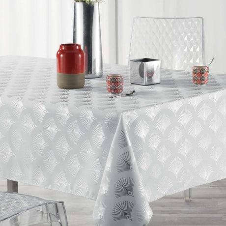 Goldy Metallic Print -  White/Silver - Duk med fläckskydd - 150 x 300 cm