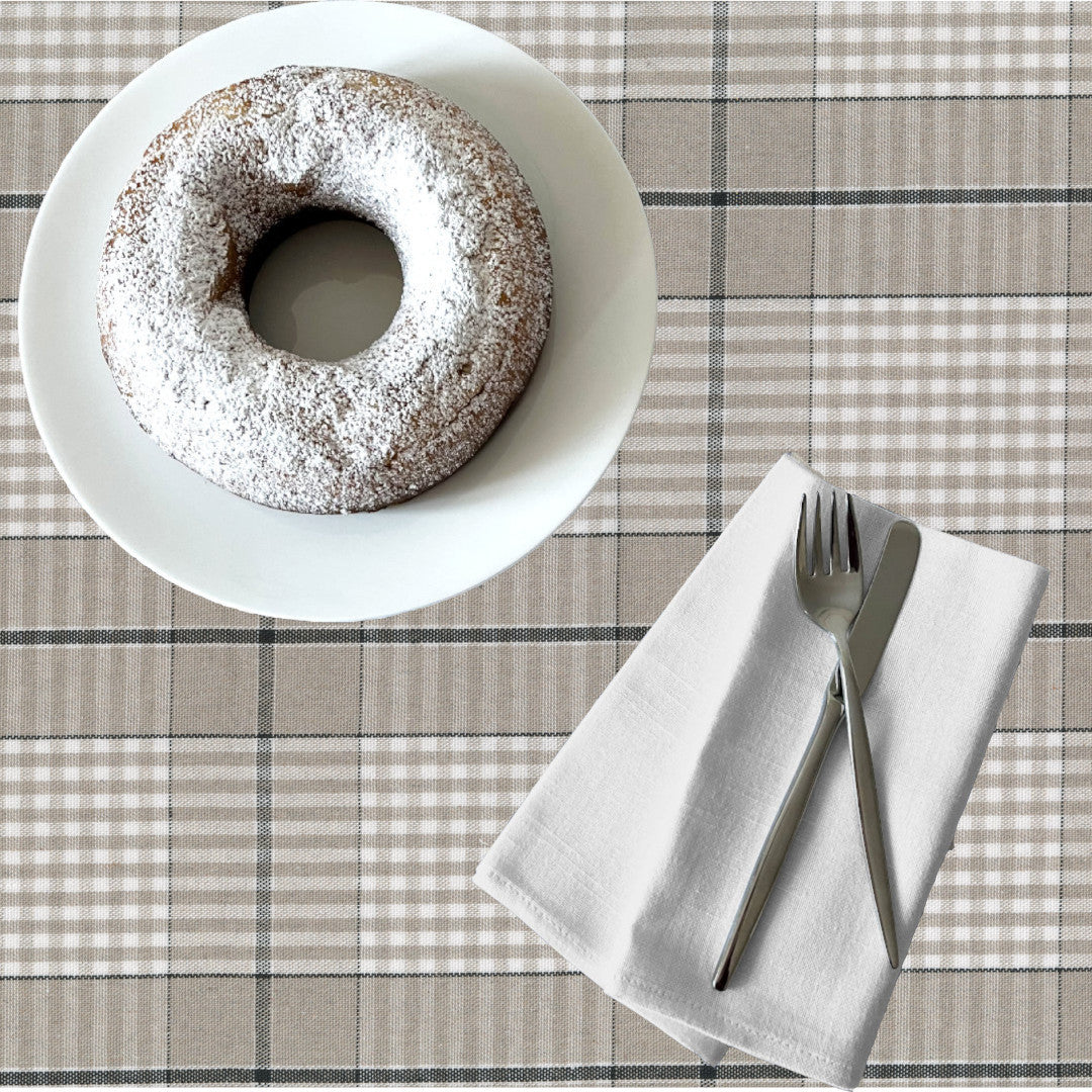 Grå Nordisk Olmer Tern - Textilduk i rutsikt linnelook