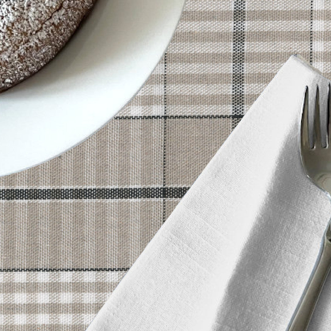 Grå Nordisk Olmer Tern - Textilduk i rutsikt linnelook miljöbild