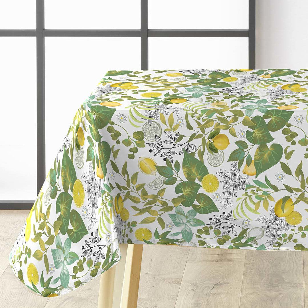 På bordet Grace Citrus Garden - Vaxduk med citroner och gröna blad