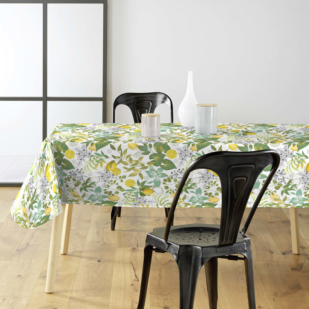 Miljöbild med Grace Citrus Garden - Vaxduk med citroner och gröna blad