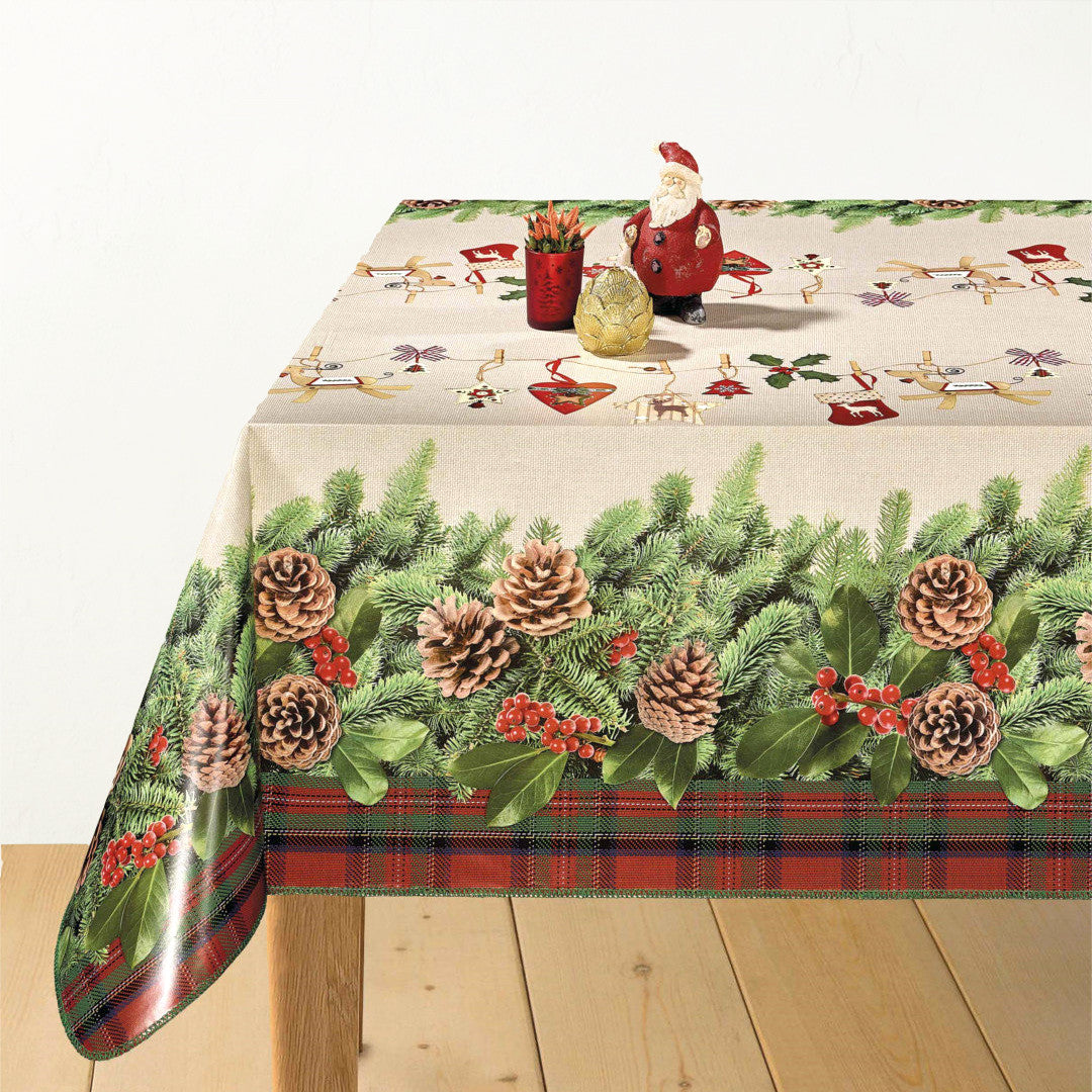 Granar och kottar - Ljus julduk med vacker tyglook., miljöbild