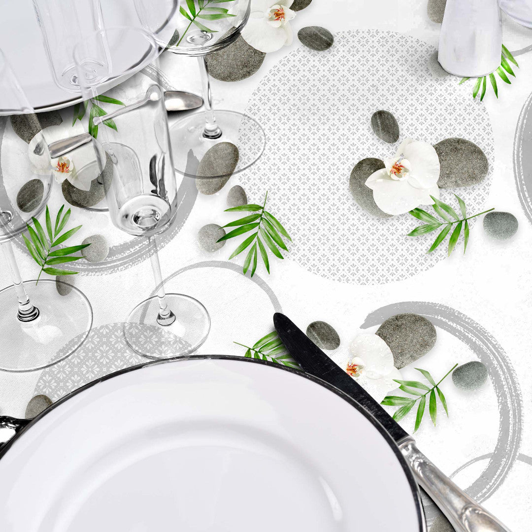 Gravity - Lugnande vaxduk med orkidéer och stenar