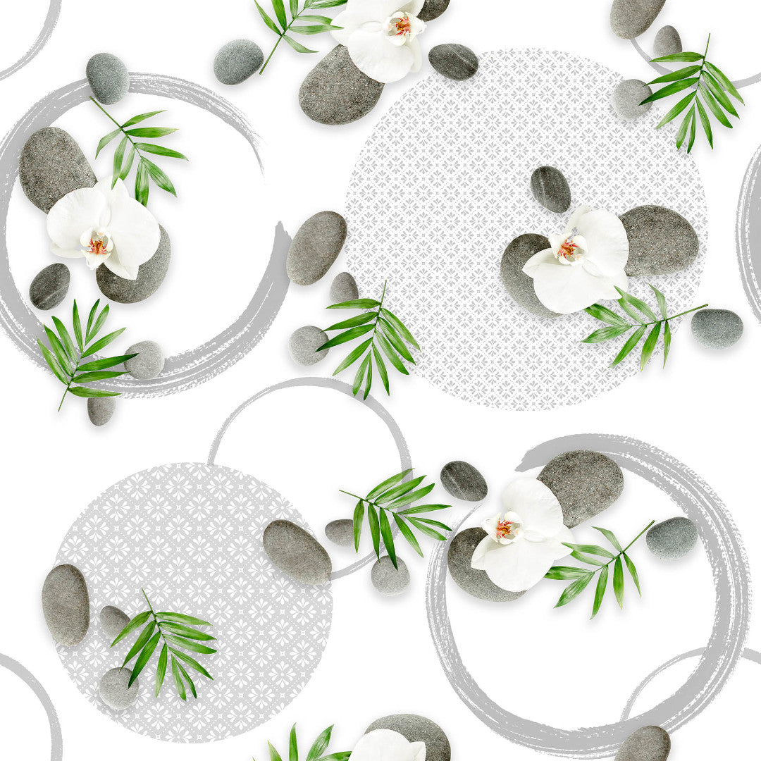 Gravity - Lugnande vaxduk med orkidéer och stenar