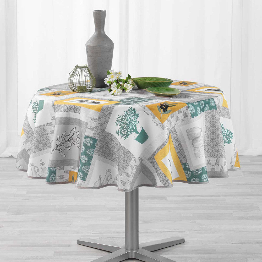 Graziella Yellow/Green, Ø 180 cm, rund duk med fläckskydd