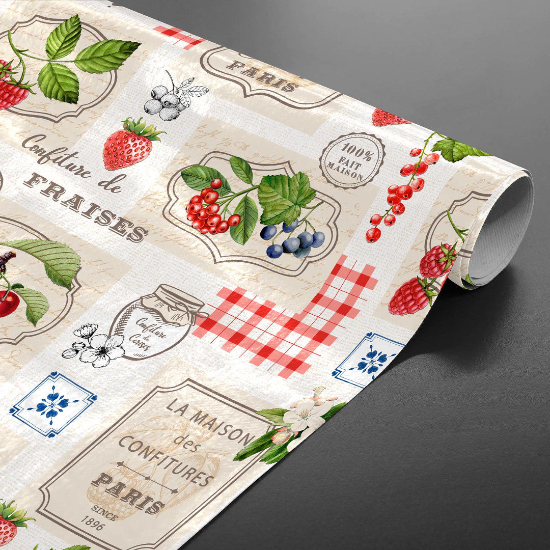 Griotte - Nostalgisk fransk vaxduk med fruktmotiv på rulle