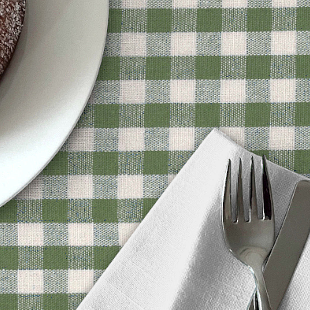 Grön Nordisk Rutig - Textilvaxduk i rustik linnelook närbild