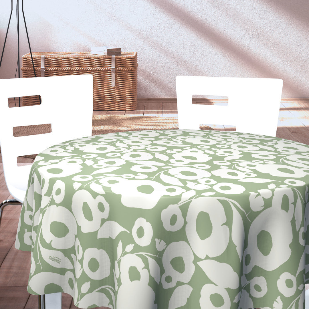 Growing Up Sage - 160 cm bred rund vaxduk med abstrakta blommor