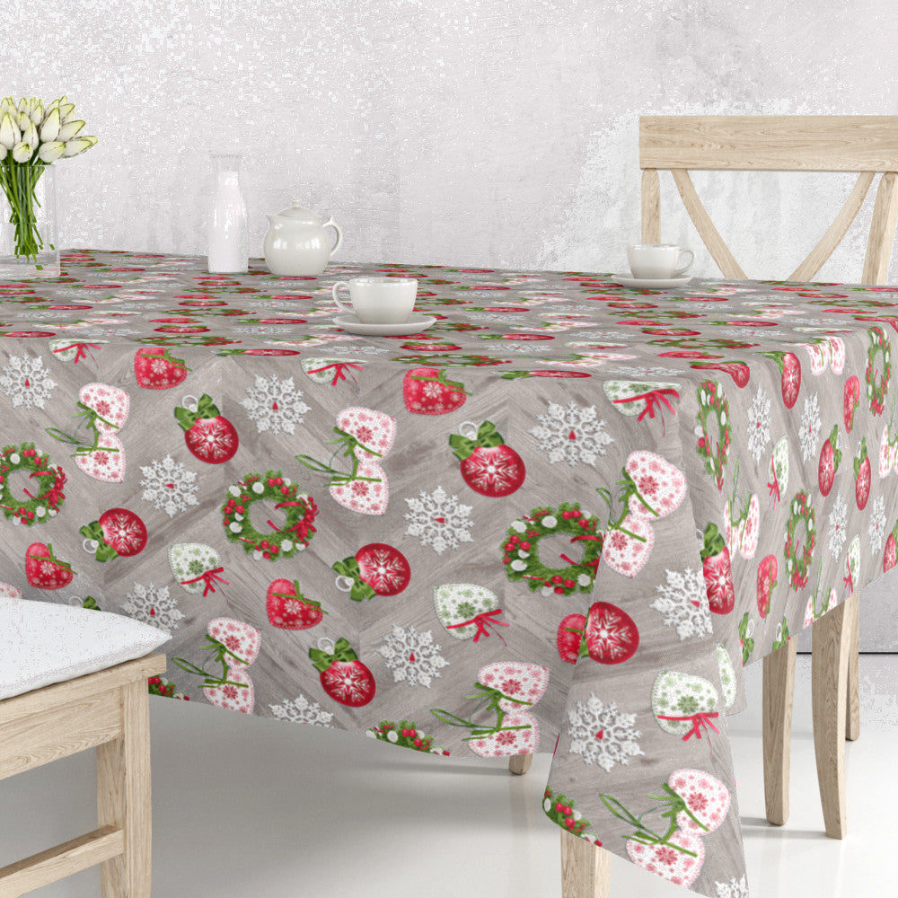 Guirnalda Grey - Romantisk julbordsduk som textilvaxduk med hjärtan, rosetter och iskristaller