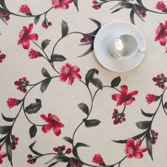 Hals natur, textilvaxduk med blommor, 140 cm bred