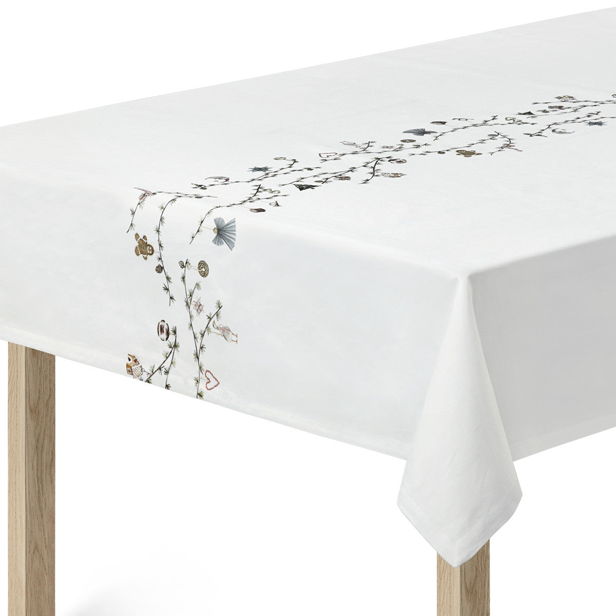 Hammershøi Christmas Duk, 150 x 220 cm - Julduk vit med akvarellmålad dekoration