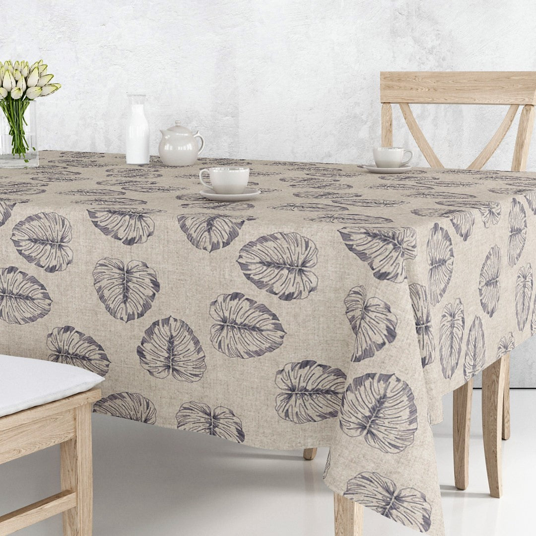 Hanoy Grå - Textilvaxduk i linnelook med vackra grå blad