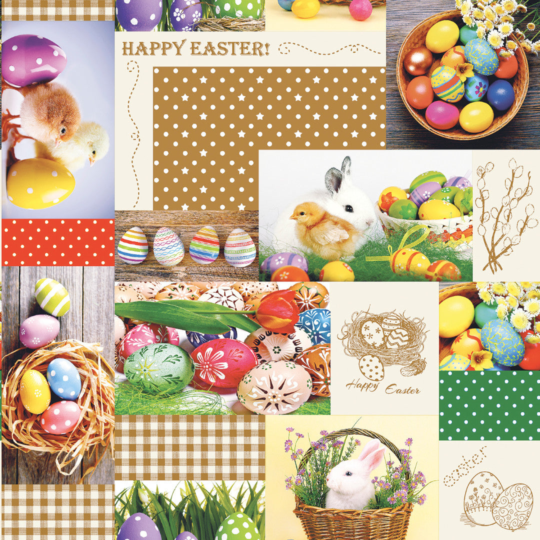 Närbild av härlig påskvaxduk med allt vad det innebär