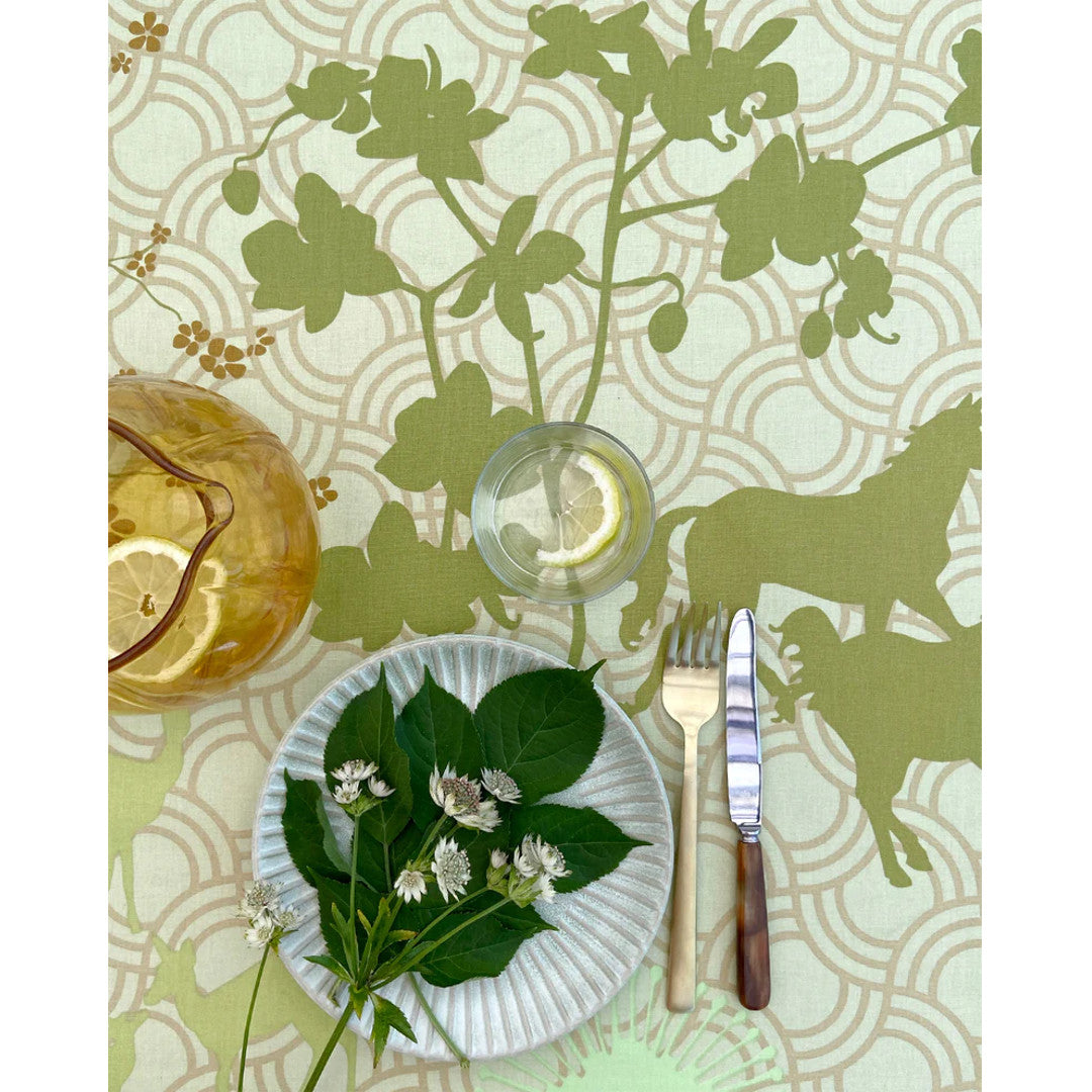 Happy Horses grön - Notes by Susanne Schjerning - textilvaxduk