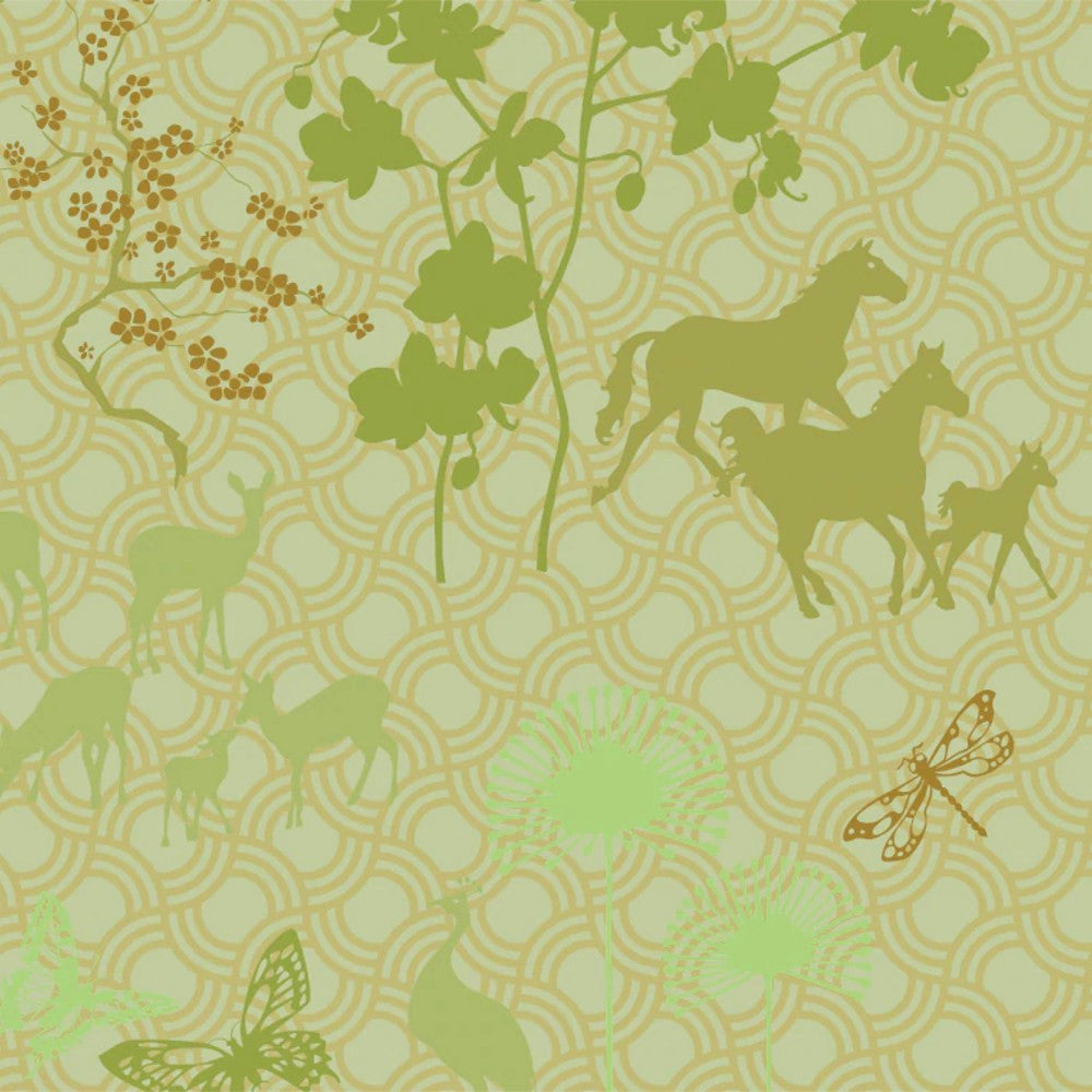 Happy Horses grön - Notes by Susanne Schjerning - textilvaxduk med glidskydd