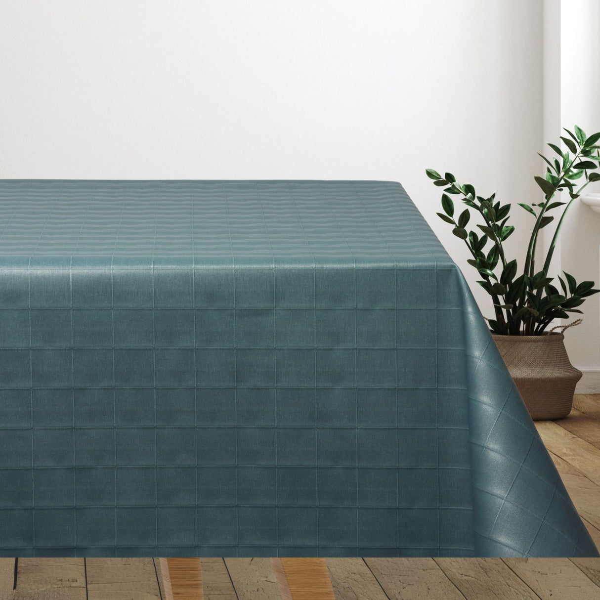 Havsblå Square - Textilvaxduk med vävda rutor i blågrönt