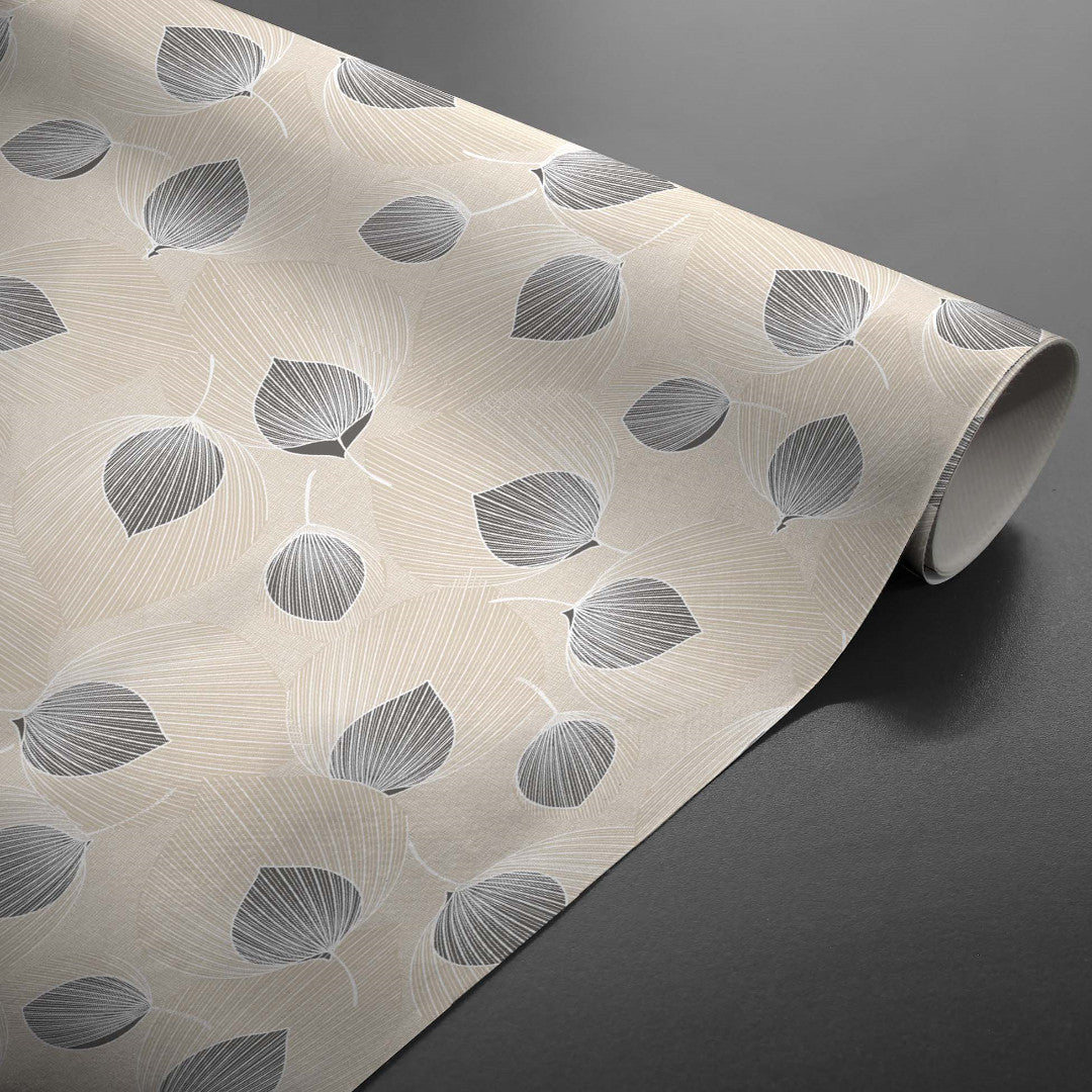 På rulle Textilia Helga Grå - Vaxduk med ett spännande bladmönster
