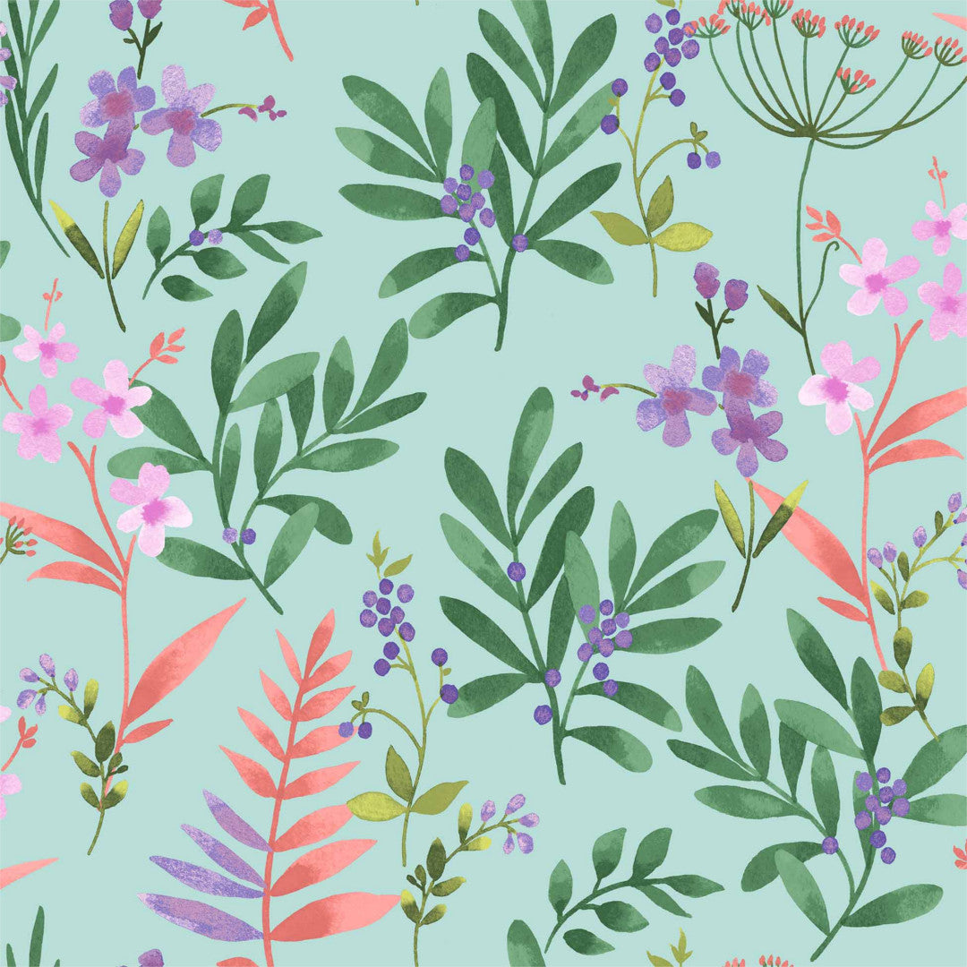 Herbella Ljus Blå - Vaxduk med färglada blommor